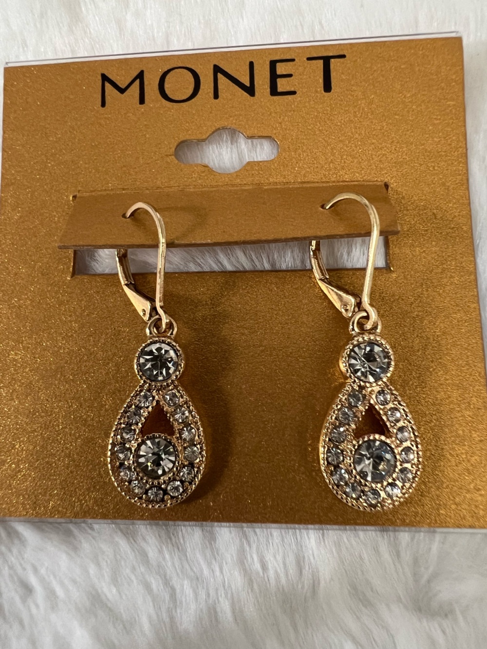 Monet Gold Teardrop Crystal Dangle Earrings - Gold